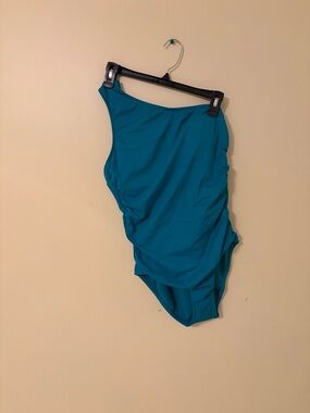 Time and Tru Teal One-Shoulder Swimsuit